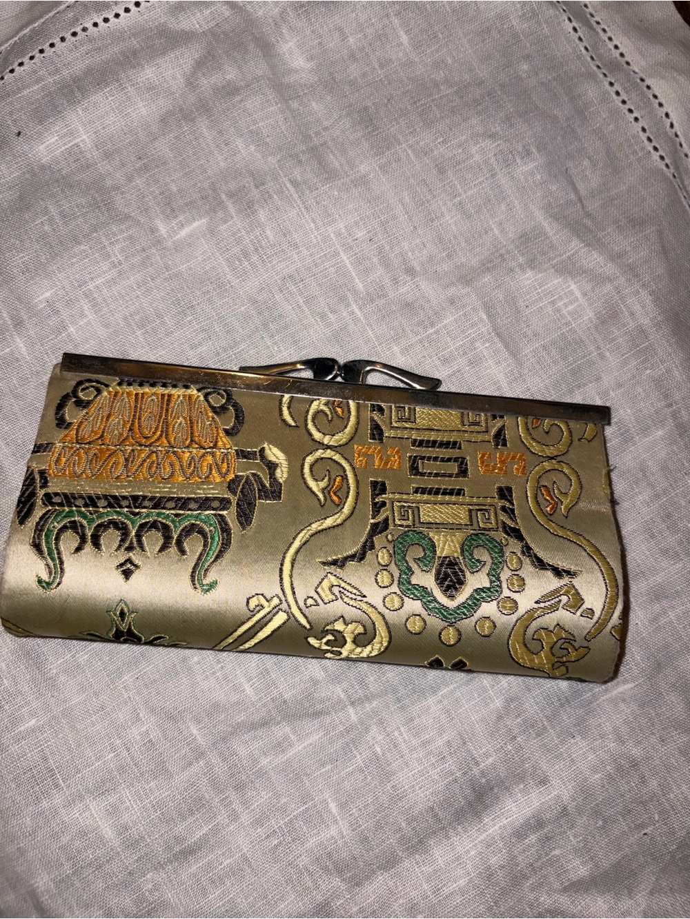 Elegant Gold Patterned Satin Clutch Wallet